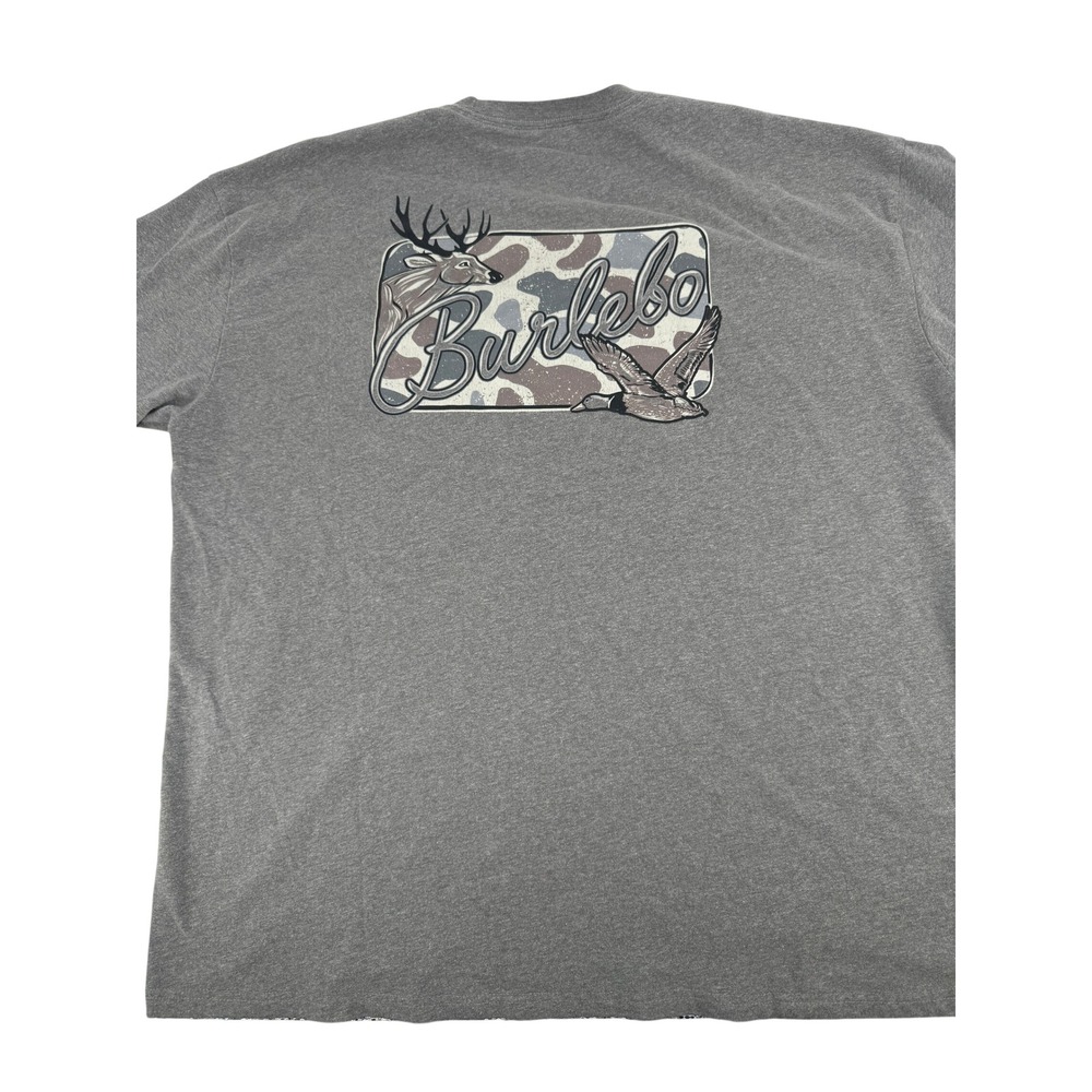 Burlebo Graphic Pocket T Shirt Mens 2XL Grey Hunting Deer Duck Camo Outdoor Tee